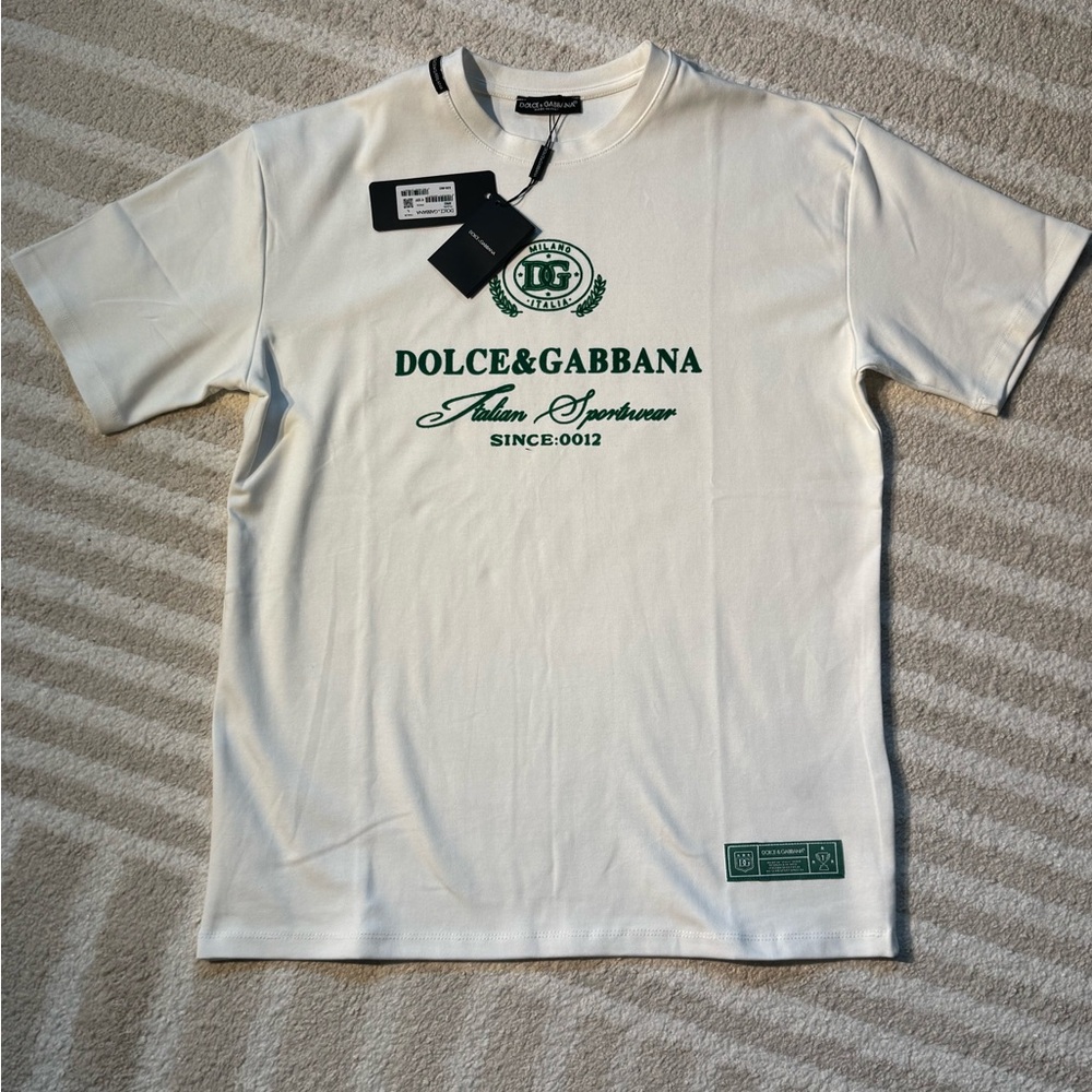 Dolce & Gabbana Cream and Green Logo Tee